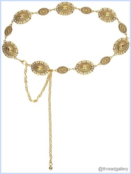 Accessories - Western Concho Chain Belt Gold Metal Waist Cowgirl Belt for Dresses Jeans